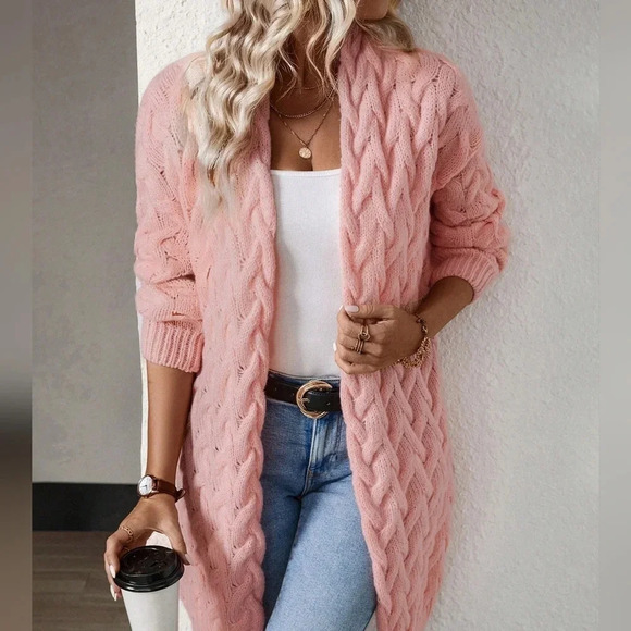 Cable Knit Drop Shoulder Duster Cardigan - Picture 1 of 5